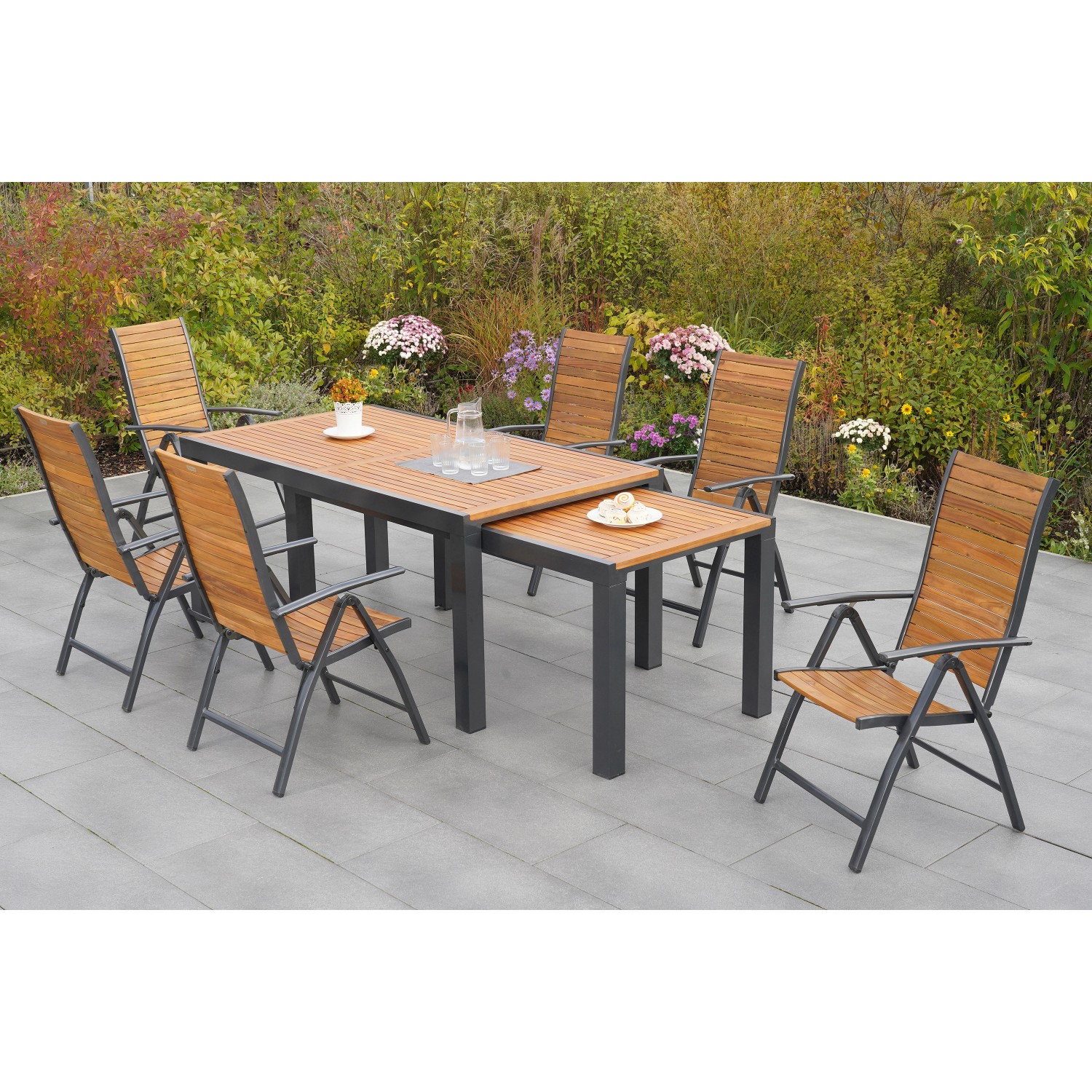 Merxx Santorin Set 7-tlg. Flex-Gartentisch Ausziehbar 180/300 x 100 cm Merxx Santorin Set 7-tlg. Flex-Gartentisch Ausziehbar 180/300 x 100 cm von Merxx