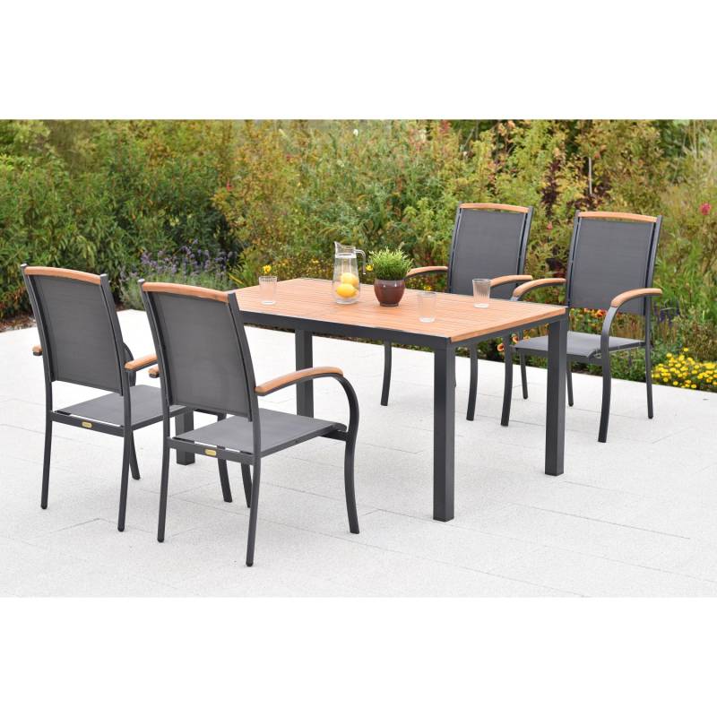 Merxx Siena Gartenmöbel-Set 5-tlg. 4 Stapelsessel Gartentisch 150 x 90cm Graphit von Merxx
