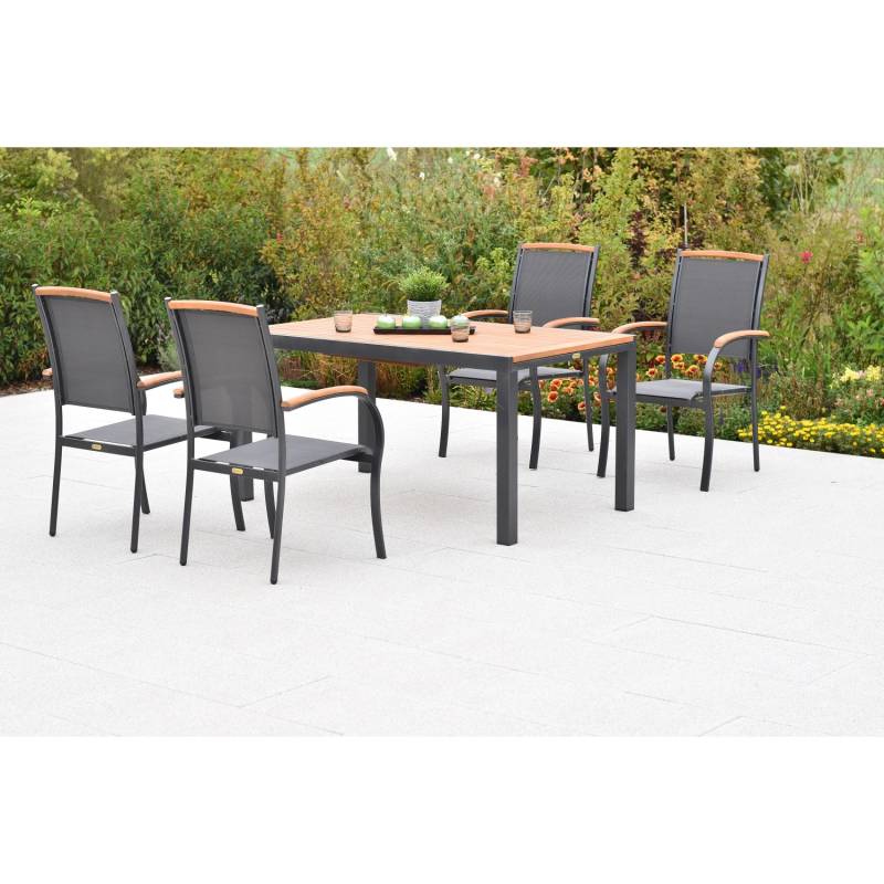 Merxx Siena Set 5-tlg. 4 Stapelsessel Gartentisch 150(200)x90 cm Graphit-Grau von Merxx