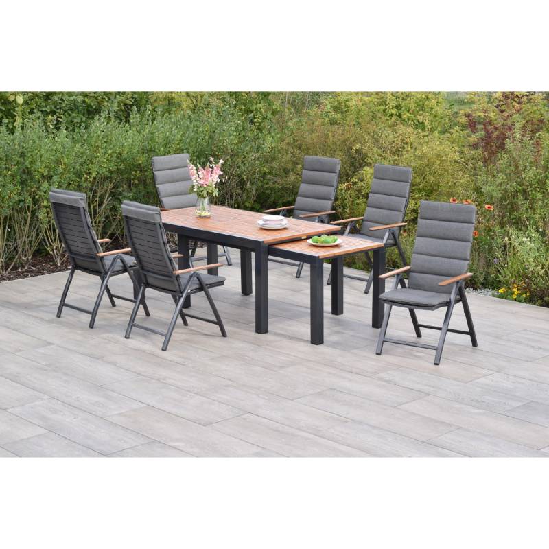 Merxx Tinos Set 13-tlg. 6 Klappsessel 6 Auflagen Flex-Gartentisch Ausziehbar von Merxx