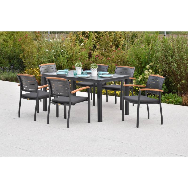 Merxx Tinos Set 13-tlg. 6 Stapelsessel 6 Sitzkissen Gartentisch 150(200)x90 cm von Merxx