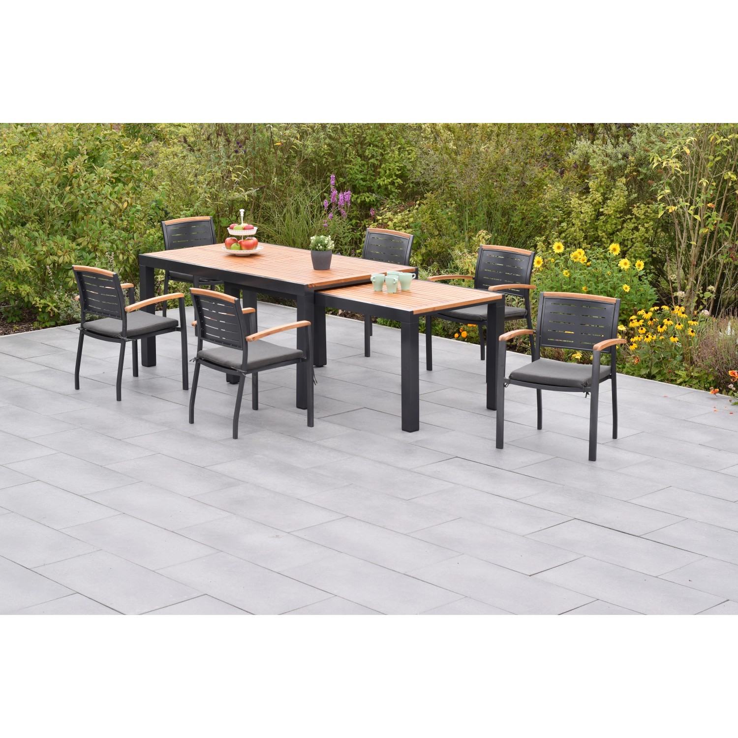 Merxx Tinos Set 13-tlg. Flex-Gartentisch Ausziehbar 180/360 x 100cm inkl. Kissen von Merxx