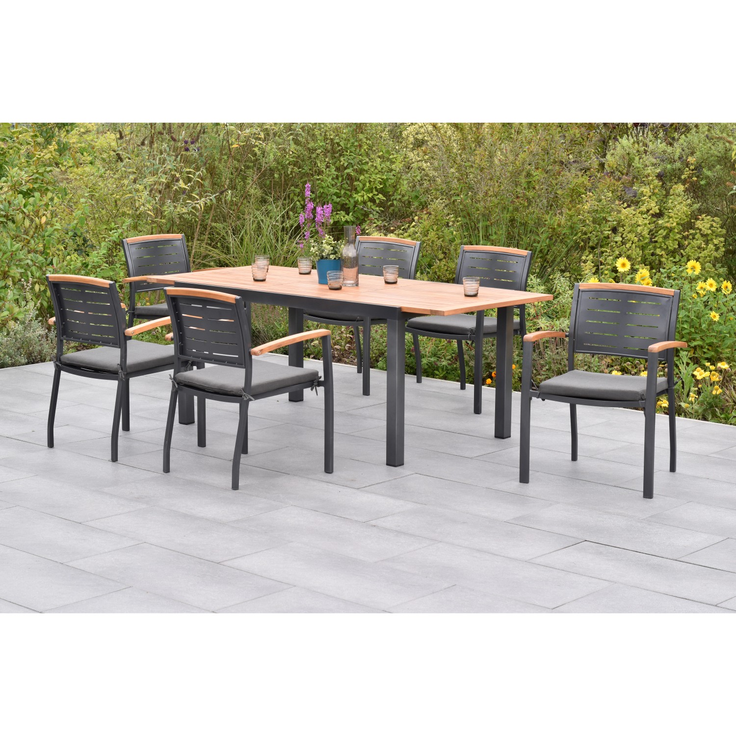 Merxx Tinos Set 13-tlg. mit Gartentisch Ausziehbar 150/200 x 90 cm inkl. Kissen von Merxx
