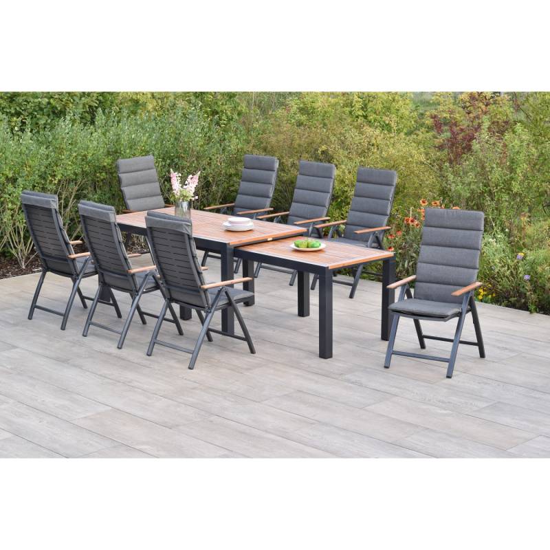 Merxx Tinos Set 17-tlg. 8 Klappsessel 8 Auflagen Flex-Gartentisch Ausziehbar von Merxx