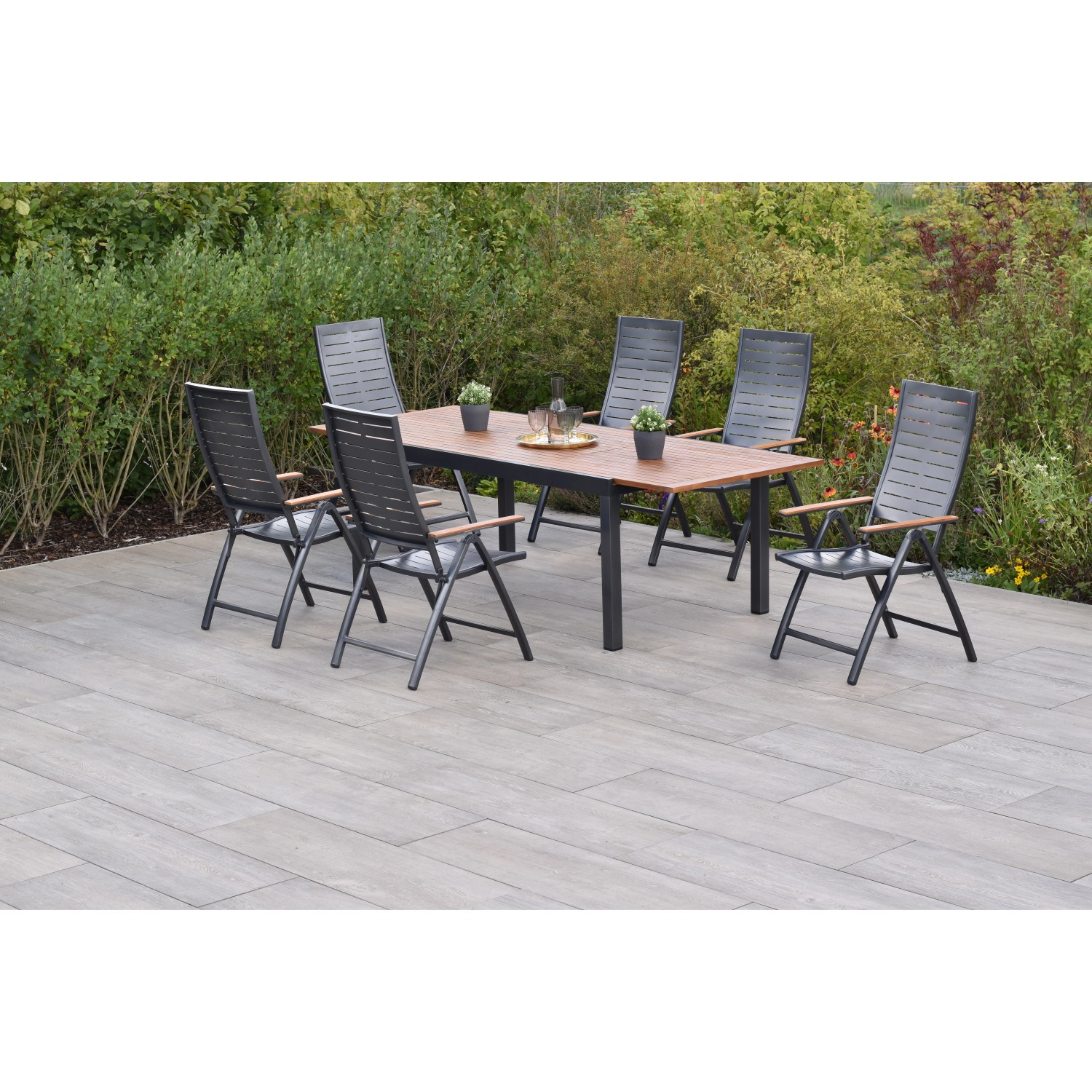 Merxx Tinos Set 7-tlg. 6 Klappsessel Gartentisch Ausziehbar Merxx Tinos Set 7-tlg. 6 Klappsessel Gartentisch Ausziehbar von Merxx