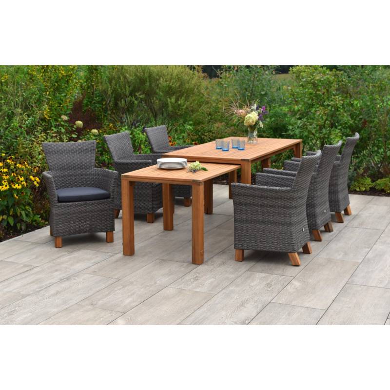 Merxx Toskana Set 7-tlg. 6 Sessel Flex-Gartentisch Ausziehbar Natur von Merxx