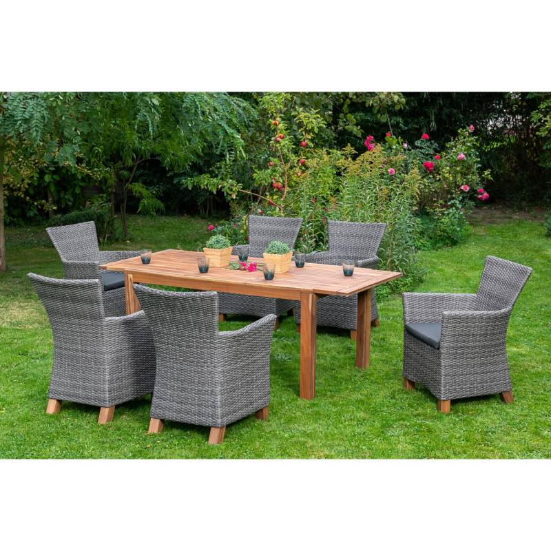Merxx Toskana Set 7-tlg. 6 Sessel inkl. Auflagen Gartentisch 150(200)x90 cm von Merxx