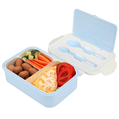 Brotdose, Bento Box Lunchbox Mit 3 Fächern und Besteck,1000ml Vesperdose, Mikrowelle Heizung Für Kinder Und Erwachsene (Blau) von Merysen