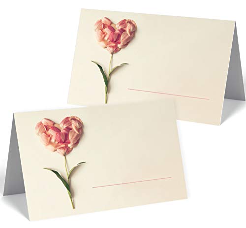 50 edle Premium-Tischkarten Platzkarten 300mg 5,5x8,5cm(eine Seite) mit Motiv edle rosa Blume Namenskarten Namensschilder für Hochzeit Feier Taufe Kommunion Geburtstag zum Beschriften von Merz Designkarten