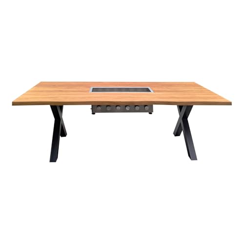 Mesa Dos Gasgrilltisch – Gartentisch Eiche (Straight), 110 x 220 x 75 cm mit integriertem Gasgrill, 6 Brennern, Grillrost & abdeckbarer Tischmitte – wählbar in Eiche oder Walnuss von Mesa Dos