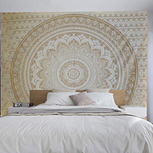 Wandteppich Mandala für Schlafzimmer Wandtuch Wall Hanging Indisch Wand Tapestry Wandteppich Indian Tuch Hippie Wall Hanging Bed Sheet (Golden, 150 * 150 cm) von Mescara