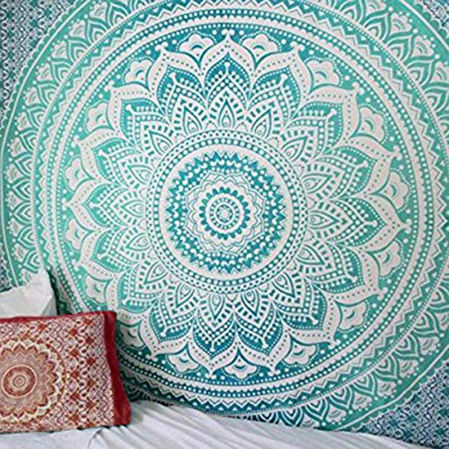 Wandteppich Mandala für Schlafzimmer Wandtuch Wall Hanging Indisch Wand Tapestry Wandteppich Indian Tuch Hippie Wall Hanging Bed Sheet (Grün, 150 * 150 cm) von Mescara