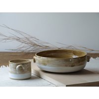 Keramikschale + Dipschälchen Iced Ground 2 Tlg/Servierschalen Beige - Weiß von MeschedeArtCeramics