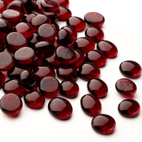 Meschett 50 Stück Mini-Glas-Edelsteine, Dunkelrot Mancala-Steine Marmorperlen mit flachem Boden für dekoratives Kunsthandwerk zu Hause Vasenfüller (1,3 cm ~ 1.8CM) von Meschett