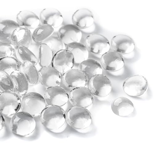Meschett 50 Stück Mini Glas Edelsteine, klare Mancala-Steine ​​Flacher Boden Marmorperlen für Zuhause dekorative Kunst Handwerk Vasenfüller (1.3CM~ 1.8CM) von Meschett