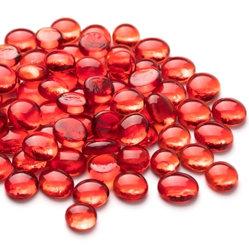 Meschett 50 Stück Mini-Glas-Edelsteine, rote Mancala-Steine Marmorperlen mit flachem Boden für dekoratives Kunsthandwerk zu Hause Vasenfüller (1,3 cm ~ 1.8CM) von Meschett