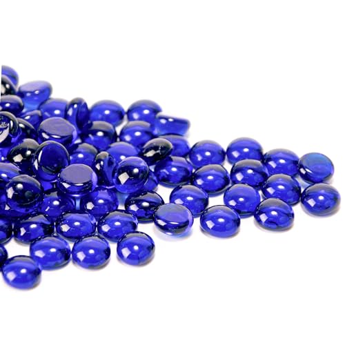 Meschett 50 Stück Mini Glas Edelsteine,Blaue Mancala-Steine ​​Flacher Boden Marmorperlen für Zuhause dekorative Kunst Handwerk Vase Füllstoff (1.3CM~ 1.8CM) von Meschett