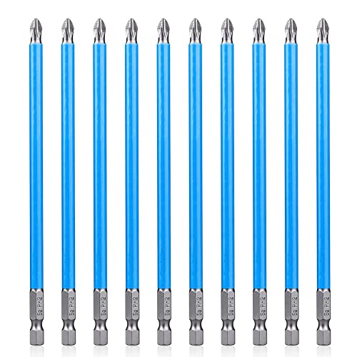 Mesee 10 Stück 1/4" Hex Phillips Schraubendreher Bits, PH2 Magnetischer Anti Rutsch Bohrer, Lange Sechskant-Kreuzschlitz Screwdriver Bit Set für Manuelle Elektrische Schraubendreher-150MM von Mesee