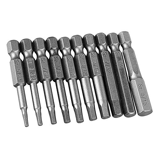 Mesee 10 Stück magnetische Schraubendreher-Bits mit Innensechskant 50 mm, Schraubendreher-Bits mit 1/4 Zoll Sechskantschaft aus S2-Stahl, Bit-Set für imperiale Sechskantschraubendreher 5/64-5/16 Zoll von Mesee