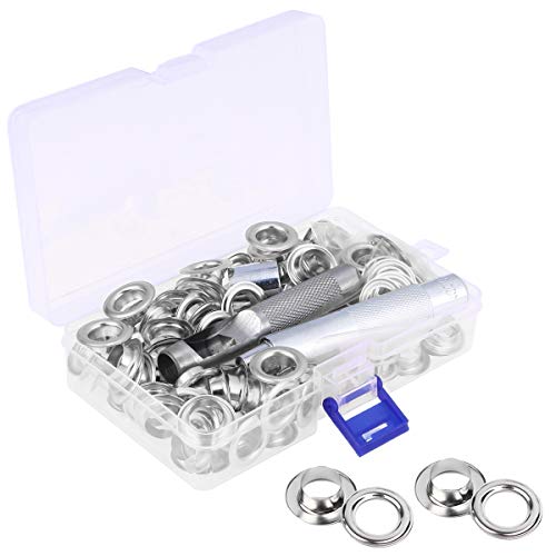 Mesee 100 Sets Druckknöpfe Set, Metallösen Grommet Werkzeug, Ösen Werkzeug Kit, Ösenzange Set 10mm Einstellwerkzeugen Planenreparaturset für Planen, Stoffe, Vorhänge Bastelarbeiten von Mesee