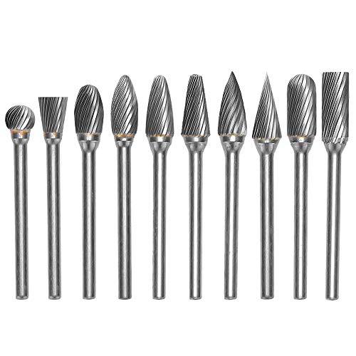 Mesee 10stücke Hartmetall Frässtifte Set, Rotations Bohrer Frässtifte Set, Rotary Dateien Grate Werkzeug set 3mm Schaft 6mm Schneidkopf Drehwerkzeug für Schleifer Bohrer DIY Holzbearbeitung Carving von Mesee