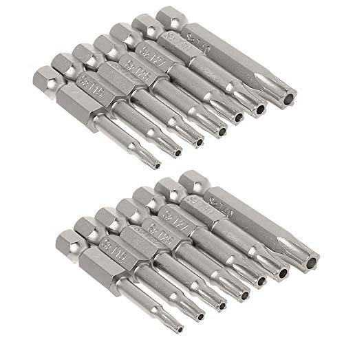 Mesee 2 Sets 7 Stück magnetische SchraubendreherBits mit Sternkopf Sechskantschaft 6,35 mm Bit Set SchraubendreherBits Sicherheit Torx mit 5 Spitzen, manipulationssicher S2 Stahl T10T40 von Mesee