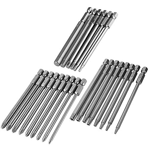 Mesee 23 Stück lange Schraubenzieher Stückchen Satz, S2 Stahl Magnetische 1/4"Sechskantschaft Torx Schraubendreher Set + Kreuzschlitzschraubendreher Bits Set + Hex Schraubendreher Bit Satz Set 100MM von Mesee