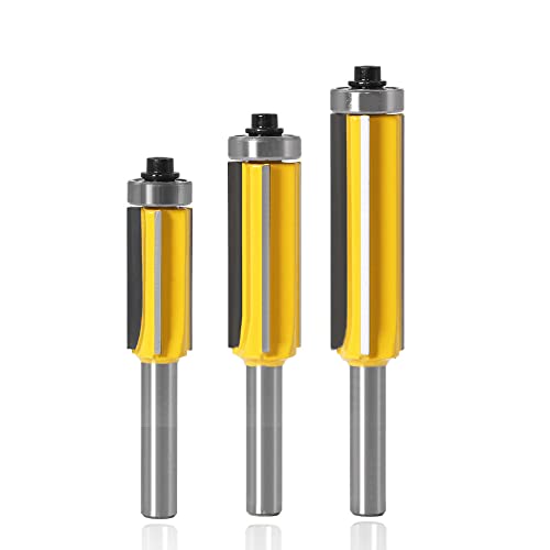 Mesee 3 Stück 8mm Schaft Bündigfräser, 4 Nuten Bündigfräser Holzbearbeitungs Schneidwerkzeug Holz Fräser Schneiden Nutfräsen - Gelb von Mesee