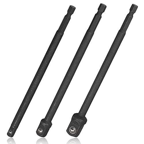 Mesee 3 Stück Sechskantschaft Adapter Bohrer-Bit, Schlagschrauber Steckschlüssel Verlängerung, 1/2"" 1/4"" 3/8"" Stecknuss-Adapter für Bohrmaschine und Akkuschrauber Steckschlüssel Nüsse- 150MM" von Mesee