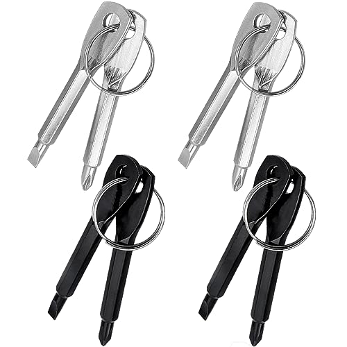 Mesee 8 Stück Tragbares EDC Schraubendreher-Set, Multifunktionales Mini-Schraubendreherkopf Set, Flachkopf & Kreuzschlitz schraubendreher Mit Schlüsselring, Reparatur Tools Schwarz + Silber von Mesee