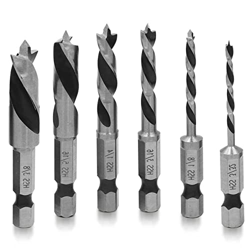 Mesee 6 Stück Stubby Bohrer Set, HSS Holzspiralbohrer Set, 1/4 Zoll Sechskantschaft Brad Point HSS Kurzbohrer-Set für Holz und weiche Metalle Aluminium Eisenblech Kupfer von Mesee