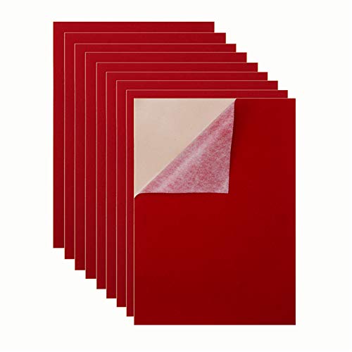 Mesheshe 10 Stück selbstklebender Filz, DIY selbstklebender Stoff für Kunst und Handwerk, zum Abziehen und Aufkleben, Filz für Schublade/Schmuckschatulle, A4-Größe (21,1 x 30 cm, rot) von Mesheshe