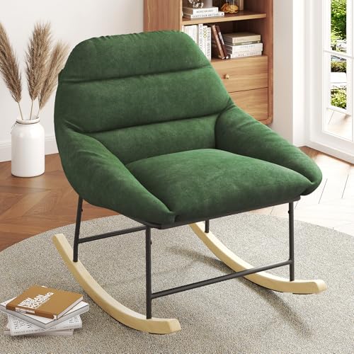 Meskanu Bequemer Schaukelstuhl für das Kinderzimmer Schaukelstuhl mit Sherpa-Fleece-Polsterung, tiefem Sitz, gepolsterter Sitzfläche und Breiten Armlehnen für Wohnzimmer, Schlafzimmer und Büro, Grün von Meskanu