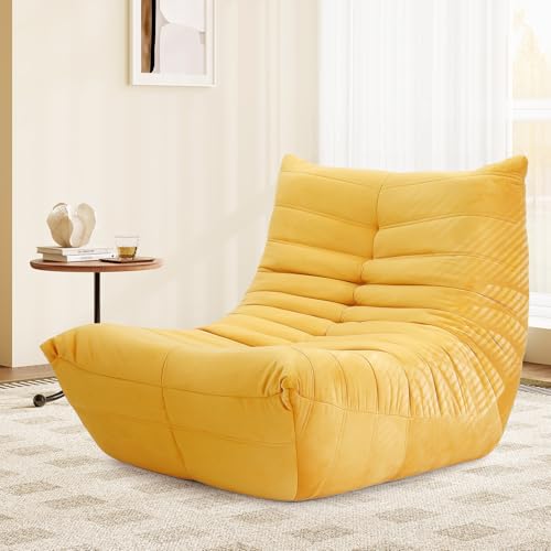 Lounge Sofa für kleine Räume, Bodensofa Lazy Sofa mit Memory Schaum, Cloud Couch aus Wildlederimitat, Kleines Sofa für Schlafzimmer und Wohnzimmer, Gelb von Meskanu