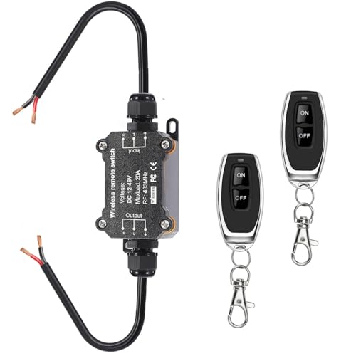 Meskliu 12V Wasserdicht Fernbedienung Schalter,DC12V/24V/48V 20A Wasserdichter Relais, Funkschalter mit 50m Long Range für Nassbereich Außenbereich,Licht,pumpe von Meskliu