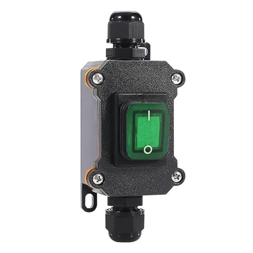 Meskliu Wasserdichter Inline Schalter, 125VAC/16A-250VAC/20A DPST Ein/Aus Wippschalter,IP67 Schalter Kabelschalter Schnurschalter für Außeneinsatz Auf Beiden Seiten Ein und Ausgang (grün LED) von Meskliu