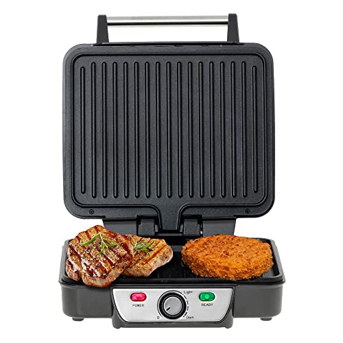 Mesko MS3050 Kontaktgrill für Sandwiches, Steak und als Panini, 180°-Öffnung, Camping Elektrogrill Sandwichmaker, 2500 W, Plattenoberfläche 28 x 23 cm, Antihaftbeschichteter, Temperaturregelung von Mesko