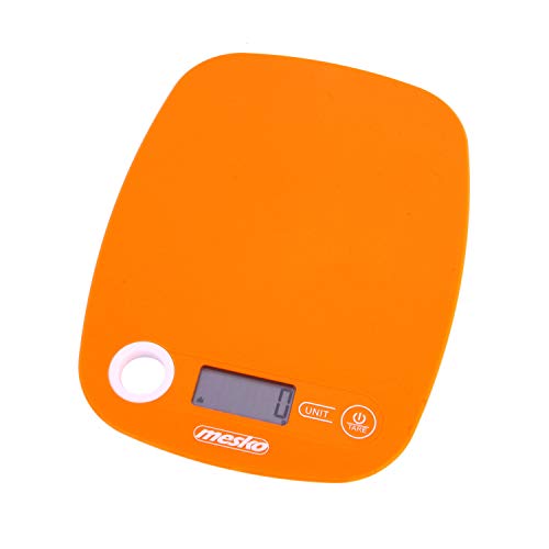 Mesko MS3159O Küchenwaage Digital 5KG mit großem LCD-Display, Digitalwaage, Flüssigkeitsmessung, Hohe Präzision auf bis zu 1g, Tara-Funktion, Abstellautomatik, Multifunktional, Orange von Mesko