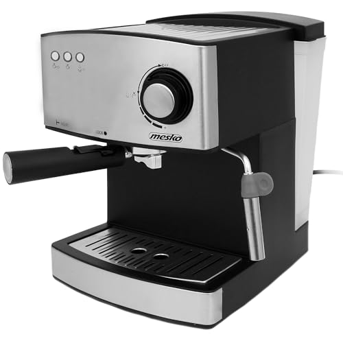 Mesko MS4403 Kaffeemaschine Espresso, Siebträgermaschine 15 Bar, Espressomaschine Klein für Kaffee Cappuccino und Latte, Milchaufschäumer, Tassenwärmer, Edelstahl-Ausführung, 1,6L Wassertank, 850 W von Mesko