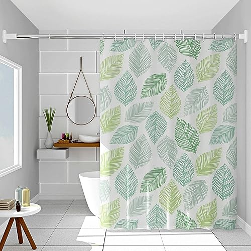 Duschvorhang 150 x 180 cm, Mehrfarbiges Blattmuster Badezimmer-Duschvorhang mit Metallösen aus PEVA, Grün Weiß von Mesnt