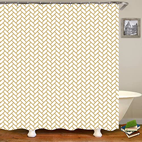 Duschvorhang Bunt 180x200, Polyester Fischgrätmuster Badezimmer-Duschvorhang mit Metallösen von Mesnt