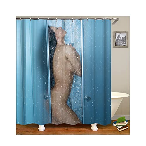 Duschvorhang Polyester 180 X 200, Nackte Dusche Frau Muster Badezimmer Textil Vorhang Anti Schimmel, Blau von Mesnt