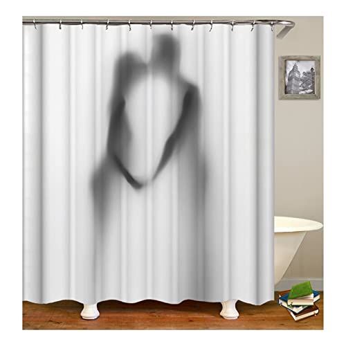 Duschvorhang Stoff Waschbar 120x180, Nackte Männer und Frauen Silhouette Badezimmer Textil Vorhang Anti Schimmel, Dunkelgrau Weiß von Mesnt