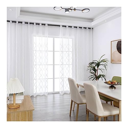 Gardinen Wohnzimmer, Polyester Spitze Rhombus Muster Halbtransparent Voile Scher Vorhang, Weiß, H115 x B96 cm von Mesnt