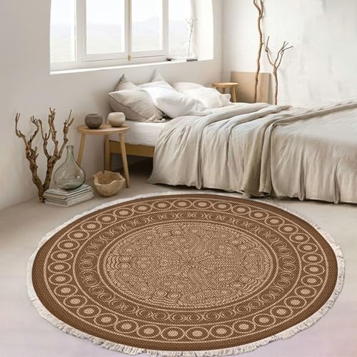 Kinderzimmer Teppiche Mädchen, Kreisförmiges Muster Teppich aus Polyester ideal für Küche und Esszimmer, Boho-Style, Braun, Stil 4, Größe: Rund 120cm von Mesnt