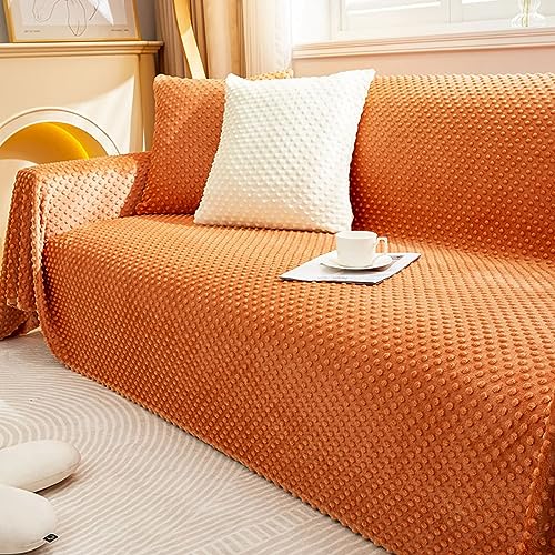 Mesnt Couch Überzug, Chenille Wohndecke als Sofadecke, Couch Überwürf, Sofa Überzug Einfarbig mit strukturierten Punkten Orange, 180x280CM von Mesnt