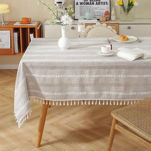 Mesnt Dining Tablecloths for Rectangle Tables, Polyester Crochet Stripes PatternFabric Table Cloth for Dining,Kitchen, Parties, Light Coffee, 55 x 71 Inches von Mesnt