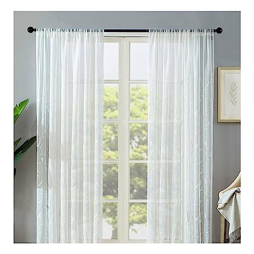 Mesnt Durchsichtige Gardinen, 138 x 132 cm (Höhe x Breite) Gestickter Zweig Rankenmuster Scher Vorhang Halbtransparent, Weiß von Mesnt