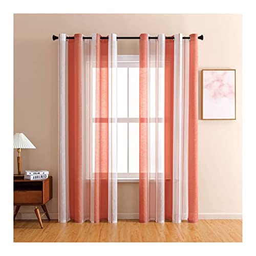Mesnt Durchsichtige Gardinen, Polyester Halbtransparenter Voile-Netzvorhang mit zweifarbigen Streifen, Orange, H115 x B107 cm von Mesnt