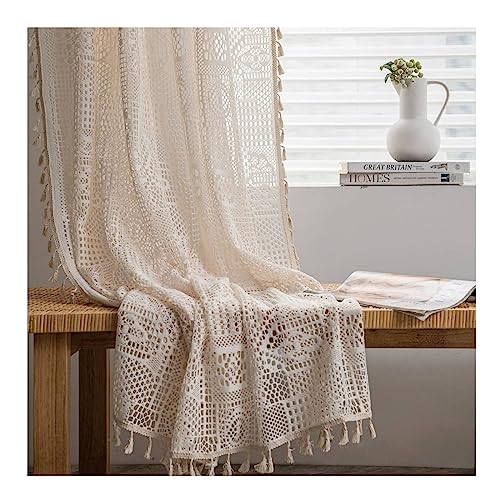 Mesnt Durchsichtiger Vorhang Beige, Hohle dekorative Fenstervorhang mit Quaste für Schlafzimmer, Wohnzimmer aus Baumwolle, Beige-Ösen, 150x220CM-2 STÜCK Mesnt Durchsichtiger Vorhang Beige, Hohle dekorative Fenstervorhang mit Quaste für Schlafzimmer, Wohnzimmer aus Baumwolle, Beige-Ösen, 150x220CM-2 STÜCK von Mesnt